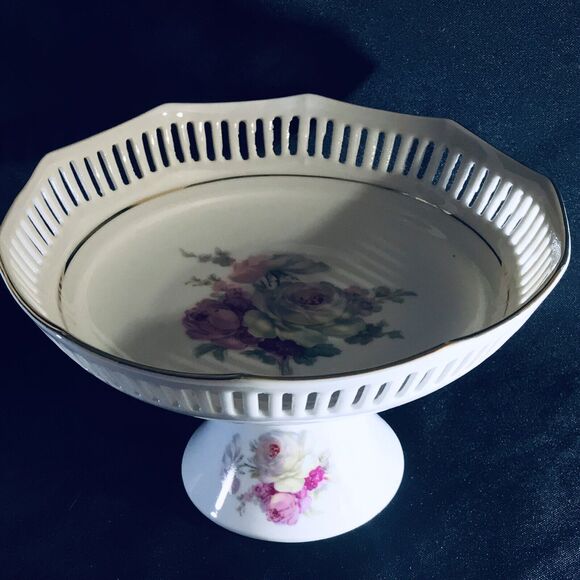 Schwarzenhammer Bavaria West Germany Pedestal Compote Pierced Lace Reticulated - Picture 7 of 12